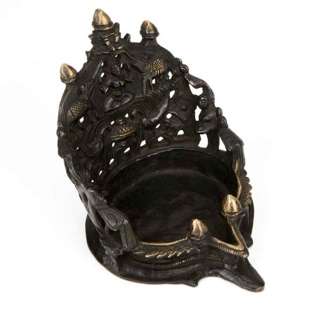 Brass Deepak Hindu God Laxmi Carved Oil Lamp